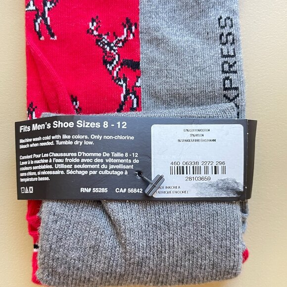 New Men's Express Socks Deer Reindeer Red Christmas Holiday Winter NWT - Picture 5 of 5